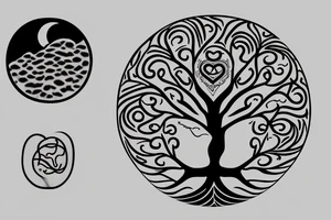 A tree of life with a half brain half heart on top of it with some random lines  e same planets tattoo idea