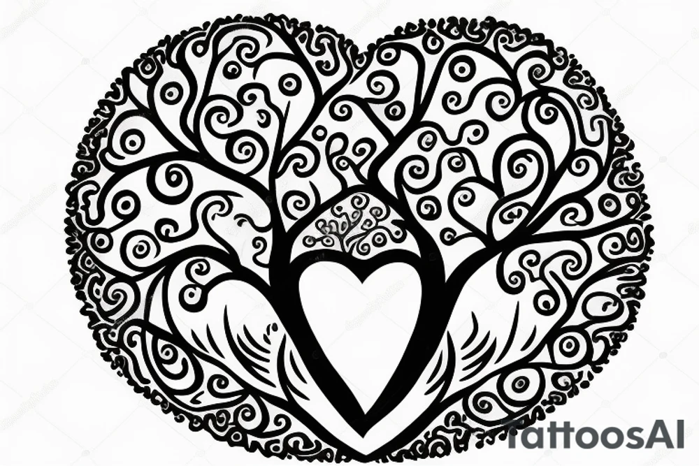 A tree of life with a half brain half heart on top of it with some random lines e same planets tattoo idea