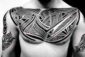 modern tribal style tatto on hand and part of the chest tattoo idea