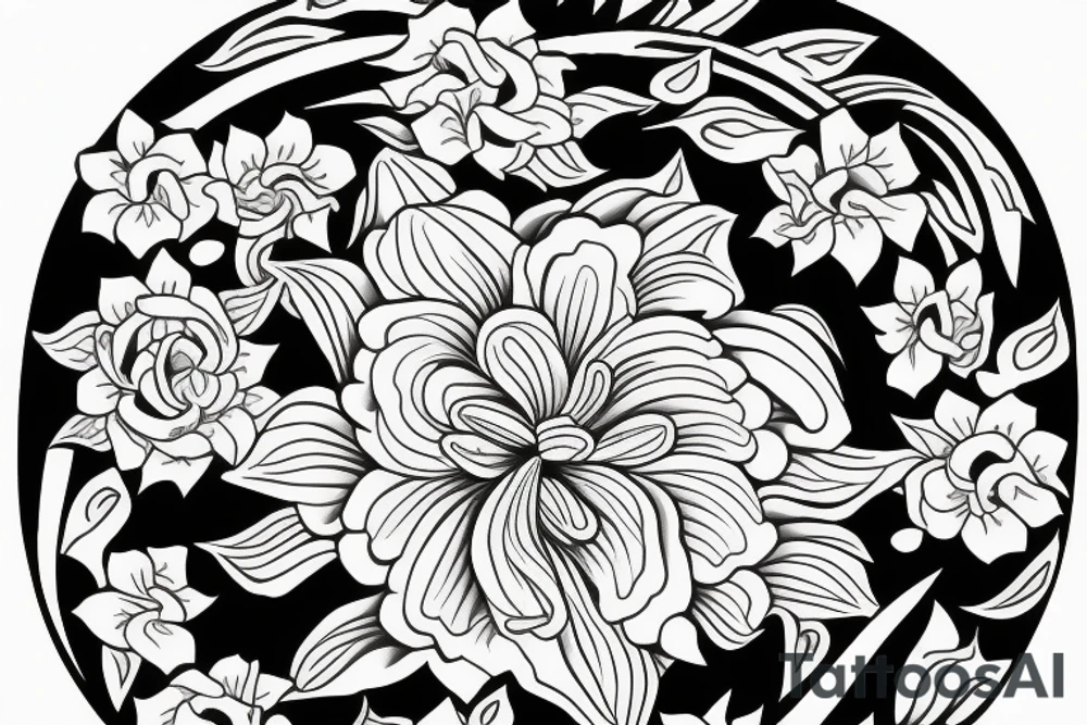 sampaguita flower Surrounded by samurai Japanese cloud design tattoo idea