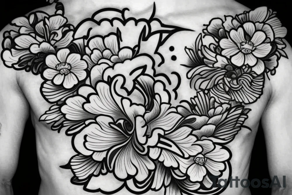 sampaguita flower Surrounded by samurai Japanese cloud design tattoo idea