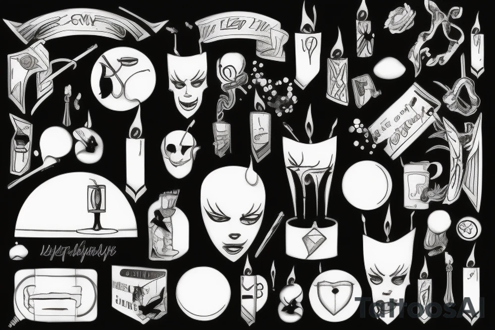 Mirror with black candles tattoo idea