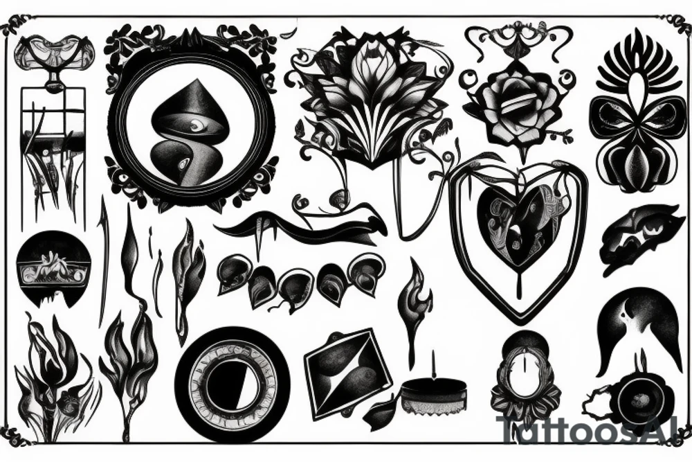 Broken mirror with black candles tattoo idea