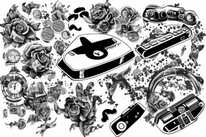 Half sleeve with a jets, money, and PlayStation tattoo idea