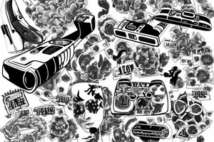 Half sleeve with a jets, money, and PlayStation tattoo idea