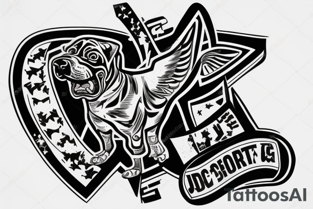 Pit bull with a jet flying over and dice on the ground tattoo idea Pit bull with a jet flying over and dice on the ground tattoo idea