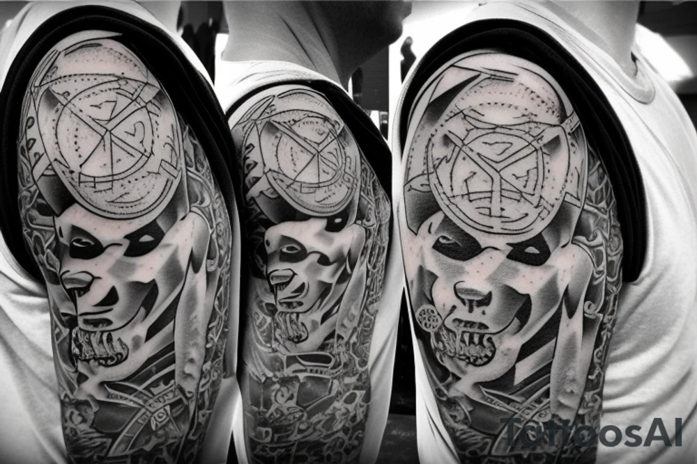 Pit bull with a jet flying over and dice on the ground tattoo idea Pit bull with a jet flying over and dice on the ground tattoo idea