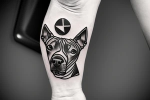 Pit bull with a jet flying over and dice on the ground tattoo idea