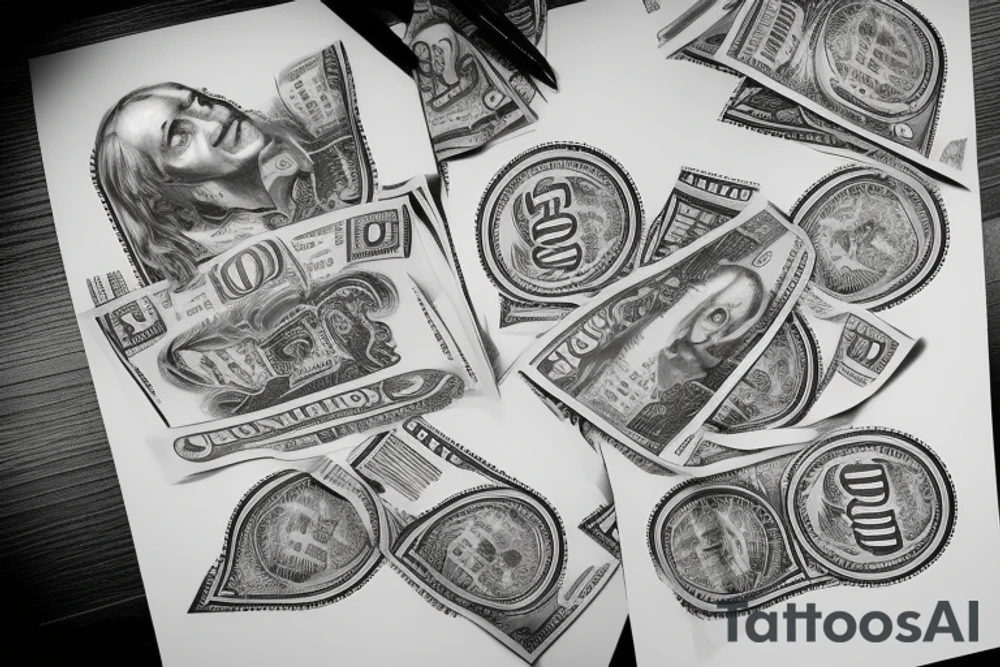 Dollar bill sign, with a crown tattoo idea