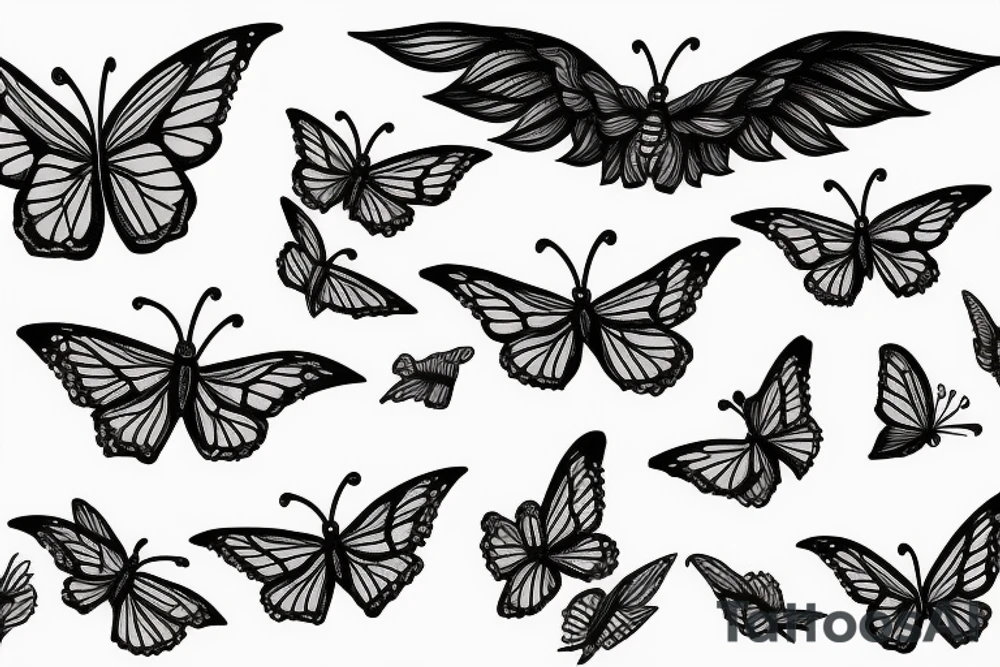 red dragon on back with monarch butterflies whose wings are half made of flowers tattoo idea