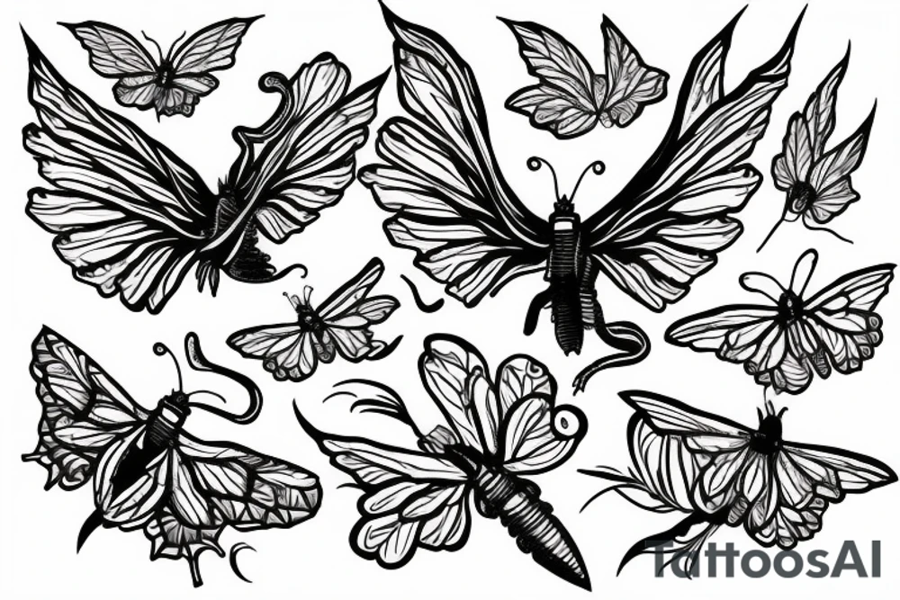 red dragon on back with monarch butterflies whose wings are half made of flowers tattoo idea