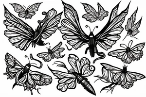 red dragon on back with monarch butterflies whose wings are half made of flowers tattoo idea