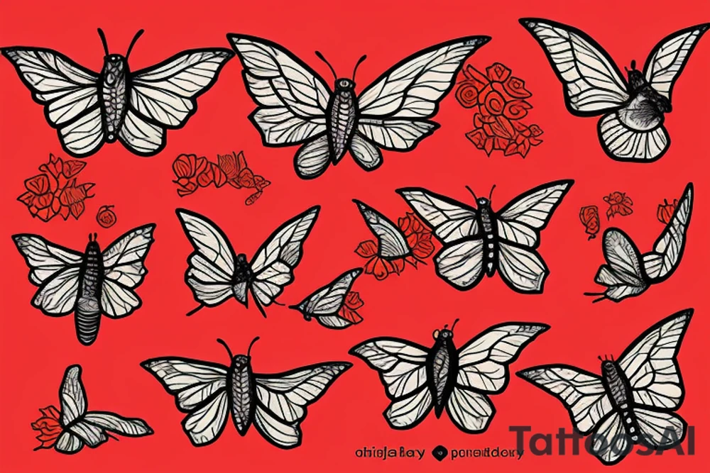 red dragon on back with monarch butterflies whose wings are half made of flowers tattoo idea