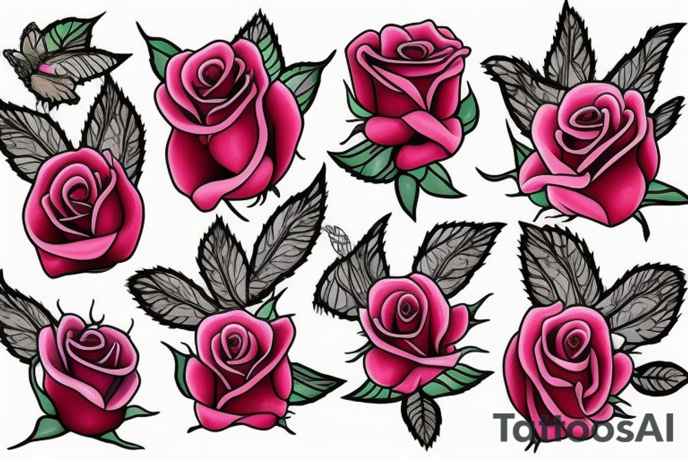 stages of a rose bud growing but the rose petals are monarch butterfly wings tattoo idea