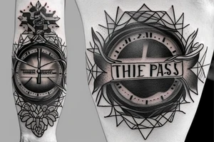 The words "in time, this too shall pass" with more related art tattoo idea