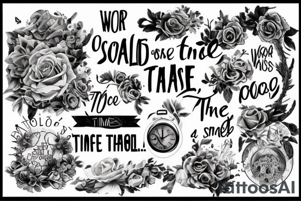The words "in time, this too shall pass" with more related art tattoo idea