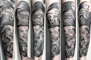 The words "in time, this too shall pass" with more related art tattoo idea