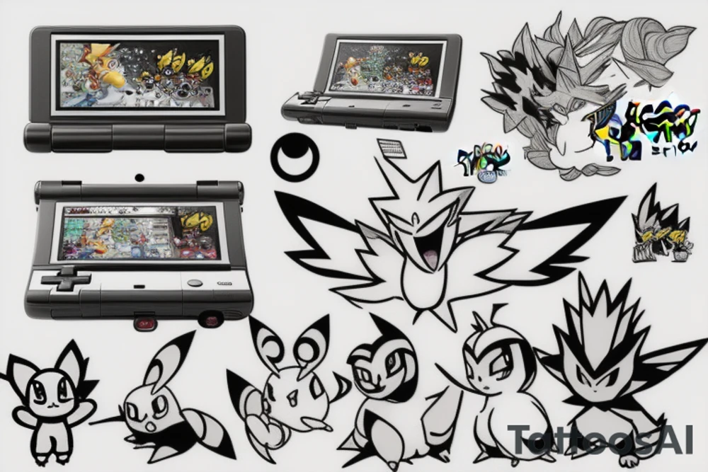 Nintendo DS with the Pokémon Shinx climbing out of the screen tattoo idea