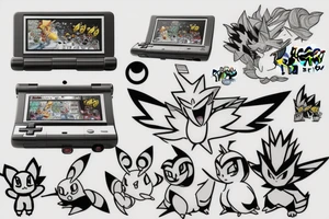 Nintendo DS with the Pokémon Shinx climbing out of the screen tattoo idea