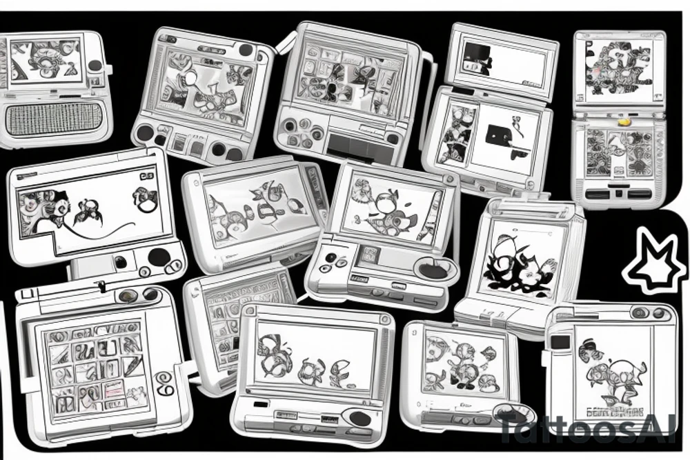 Nintendo DS with the Pokémon Shinx climbing out of the screen tattoo idea