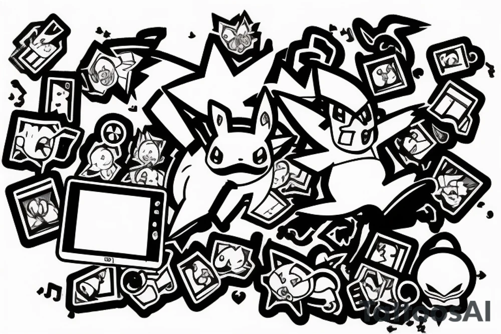 Nintendo DS with the Pokémon Shinx climbing out of the screen tattoo idea