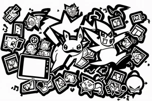 Nintendo DS with the Pokémon Shinx climbing out of the screen tattoo idea