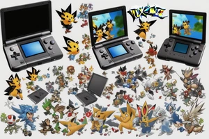 Nintendo DS with the Pokémon Shinx climbing out of the screen tattoo idea