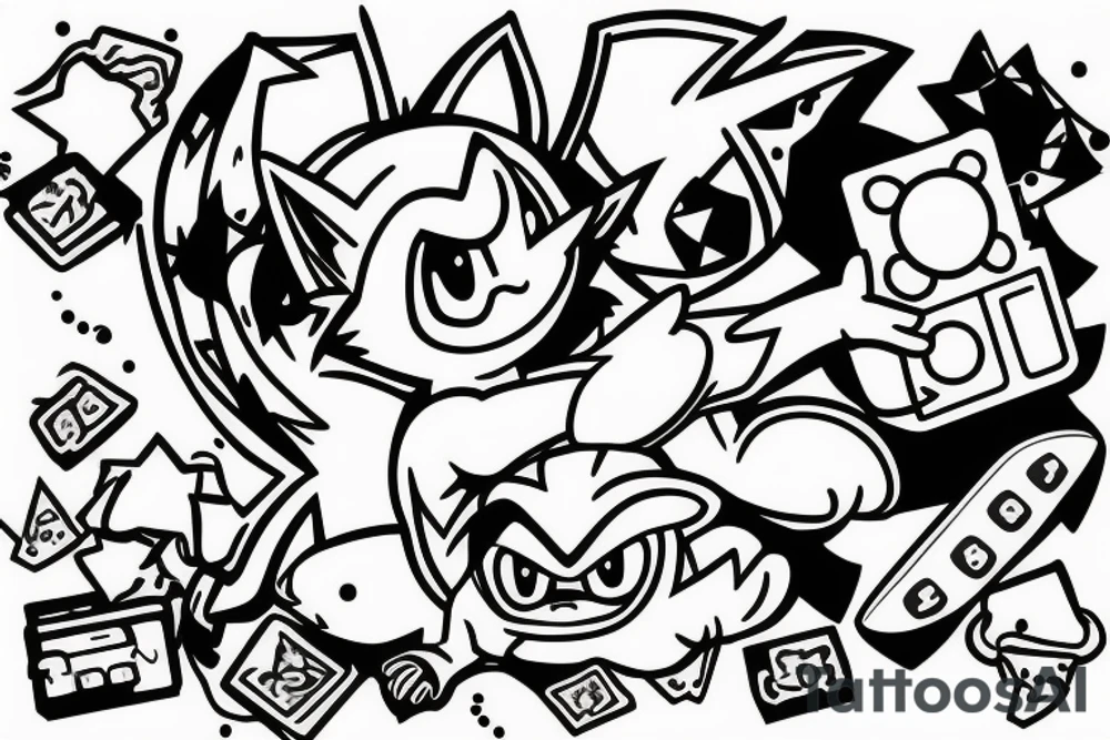 Nintendo DS with a Shinx climbing out of the screen tattoo idea