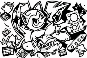 Nintendo DS with a Shinx climbing out of the screen tattoo idea