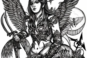Warrior angel with armor and sword with his wings spread tattoo idea