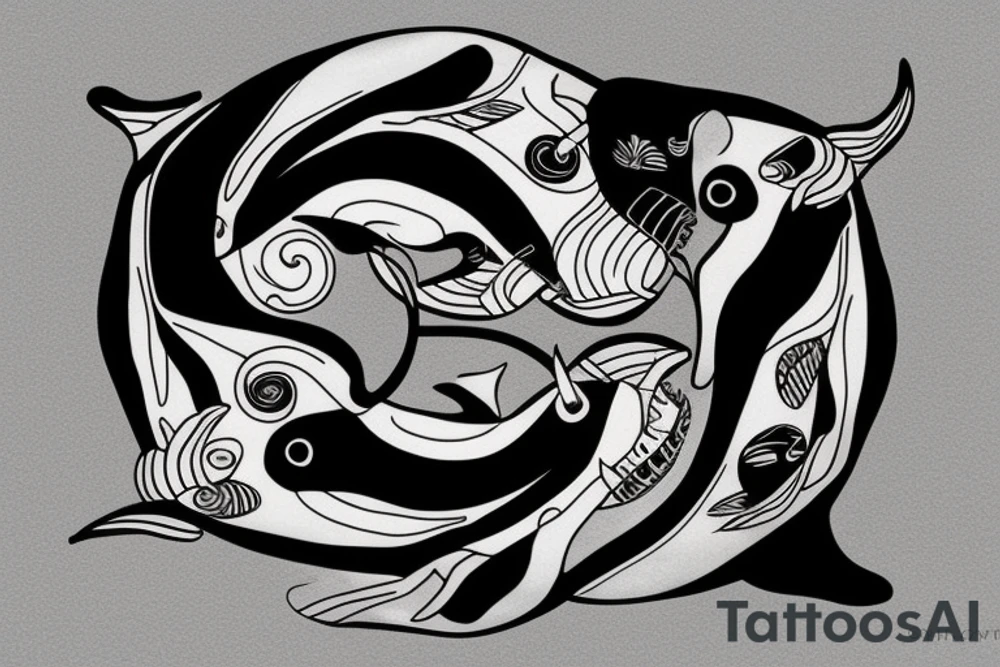 two killer whales forming together to create a yin yang tattoo idea