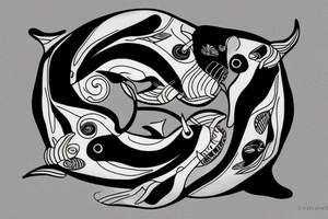 two killer whales forming together to create a yin yang tattoo idea