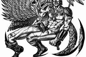 Male armored angel looking beat down from battle tattoo idea