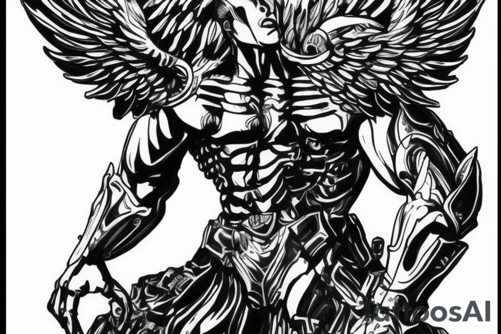Male armored angel looking beat down from battle tattoo idea Male armored angel looking beat down from battle tattoo idea