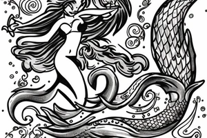 Mermaid with trident American traditional tattoo idea