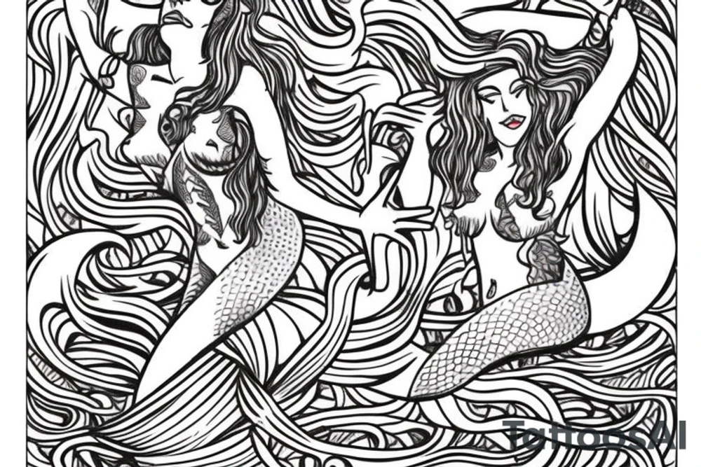 Mermaid with trident American traditional tattoo idea