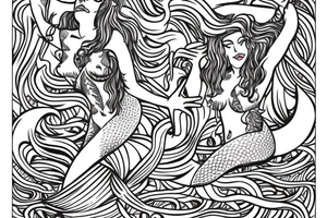 Mermaid with trident American traditional tattoo idea
