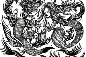 Mermaid with trident American traditional tattoo idea