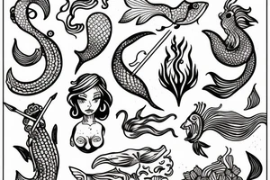 Mermaid with trident tattoo idea