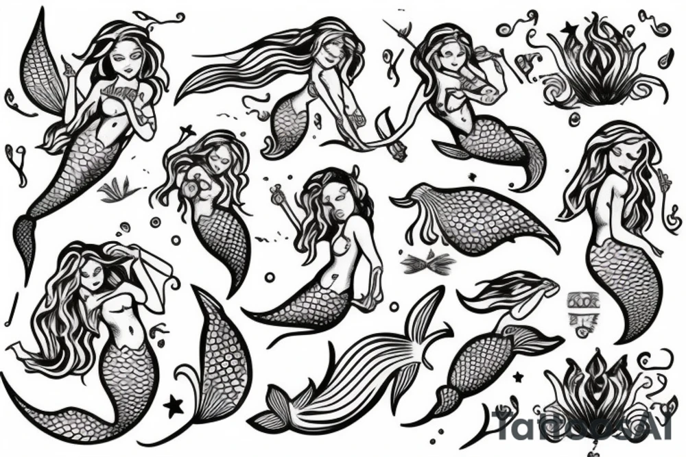 Mermaid with trident tattoo idea