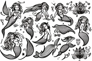 Mermaid with trident tattoo idea