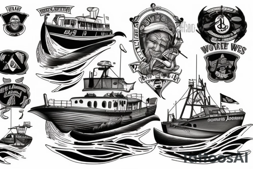 47’ motor lifeboat through waves tattoo idea