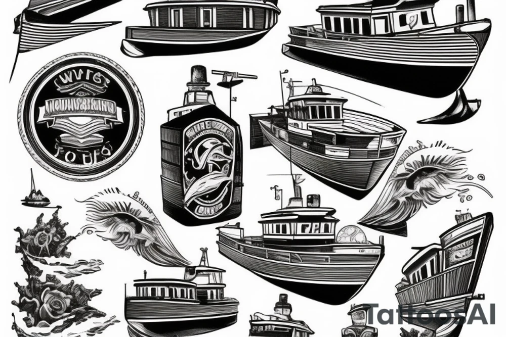47’ motor lifeboat through waves tattoo idea