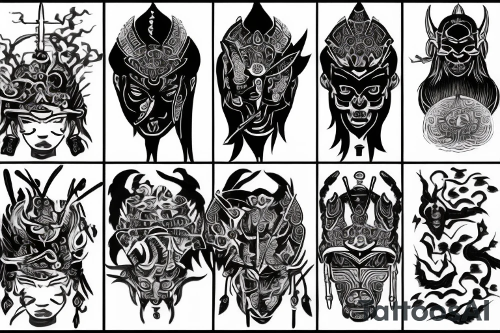 Dark ancient warrior meditating tattoo idea