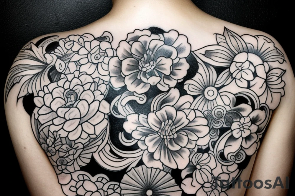 sampaguita flower Surrounded by samurai Japanese cloud design tattoo idea