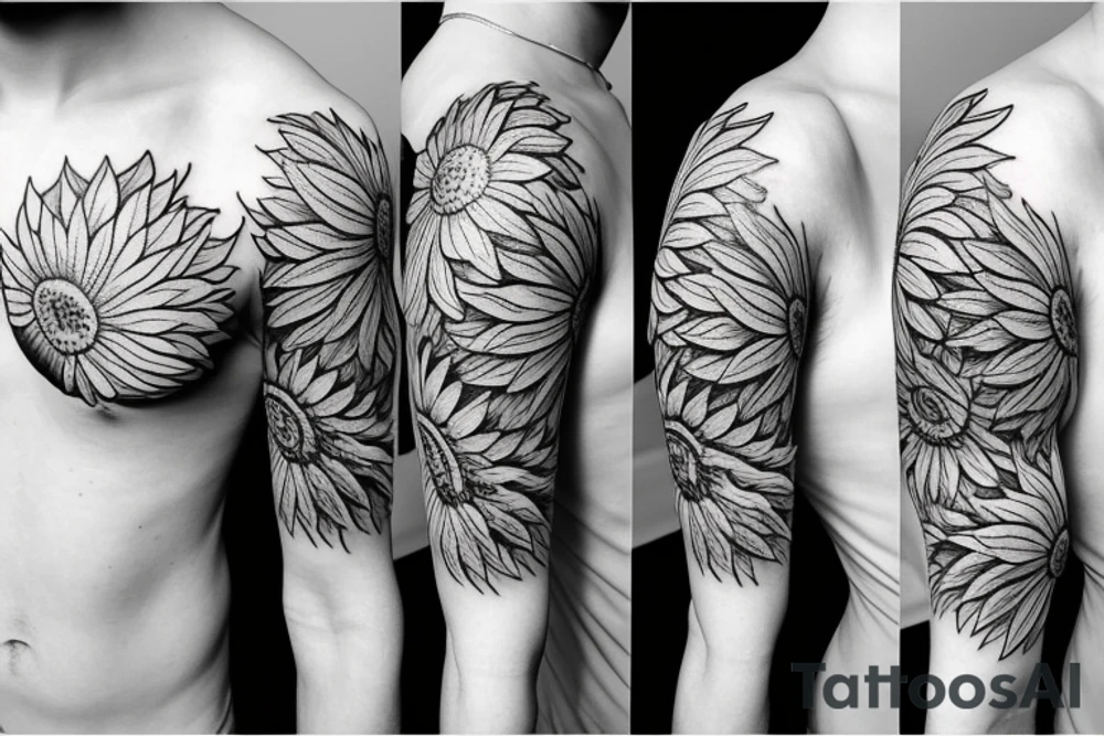 fine line sunflower tattoo idea