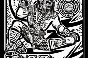 Aztec warrior kneeling at cross tattoo idea