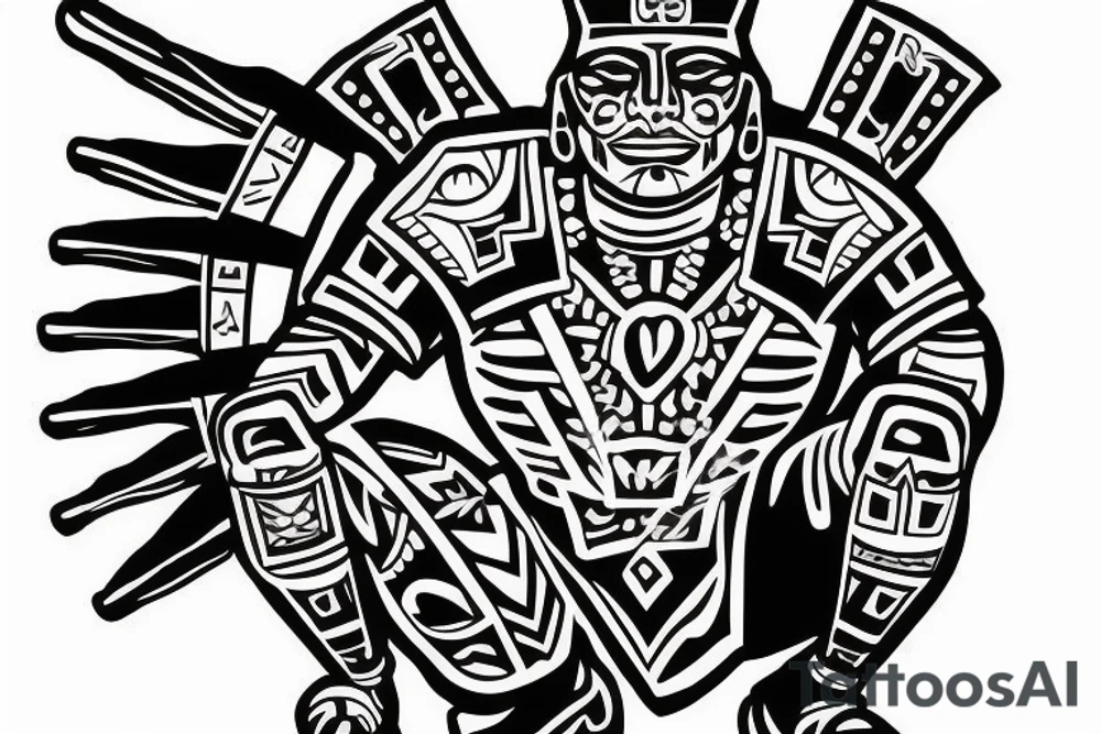 Aztec warrior kneeling at cross tattoo idea