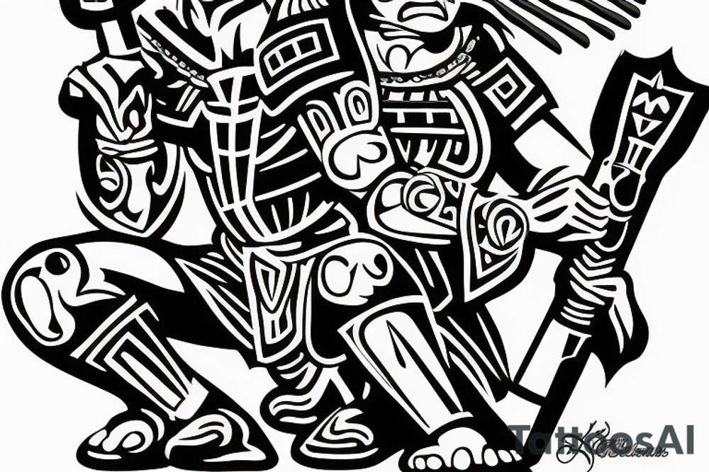 Aztec warrior kneeling to Jesus Christ tattoo idea