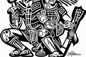Aztec warrior kneeling to Jesus Christ tattoo idea